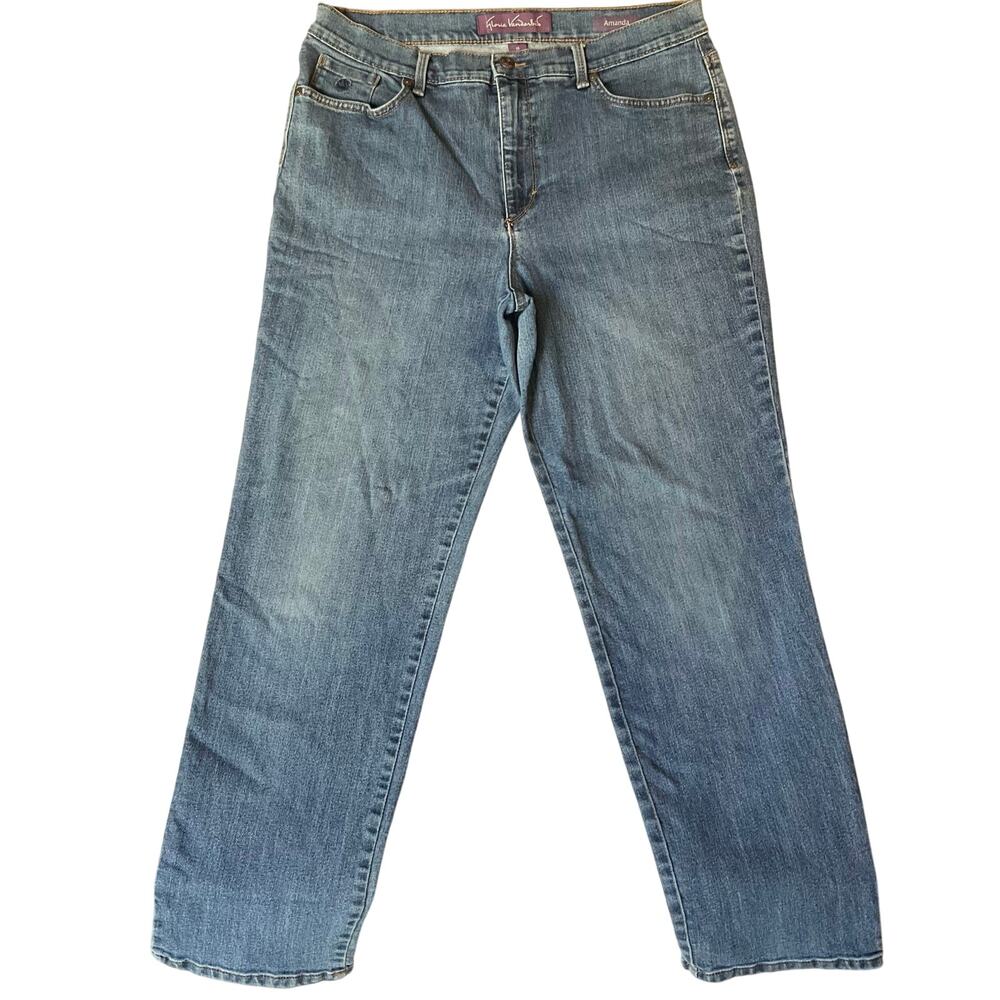 Gloria Vanderbilt Women Amanda Jeans size 14 Short Blue Straight Leg Mid Rise